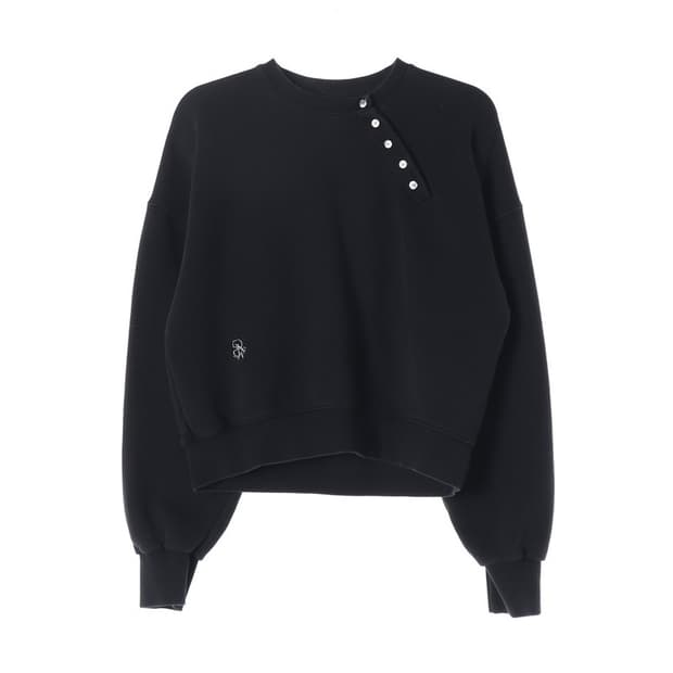 RONRON 사선 버튼 디테일 스웻셔츠 블랙 F