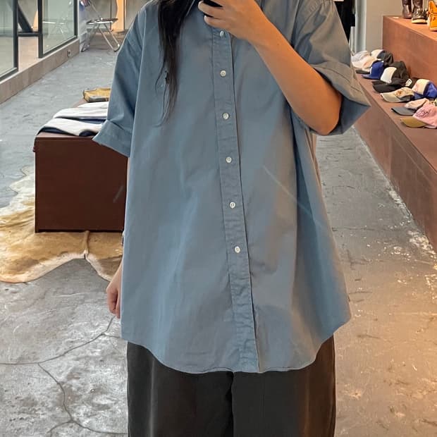 폴로 랄프로렌 블루 옥스포드 반팔 셔츠 H228