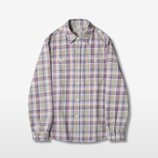 [L] 반츠 HDR 플란넬 체크 코튼 워크 셔츠 - 베이지