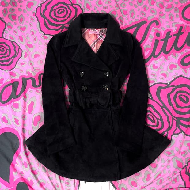 MA*RS마즈 블랙핑크 코랄핑크 체크네코 리본 코트 히메 오네갸루 핀터