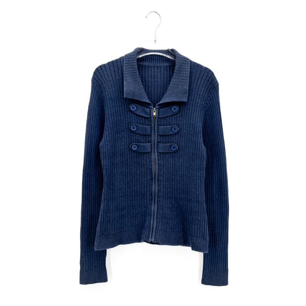 빈티지 버튼 포인트 니트 집업