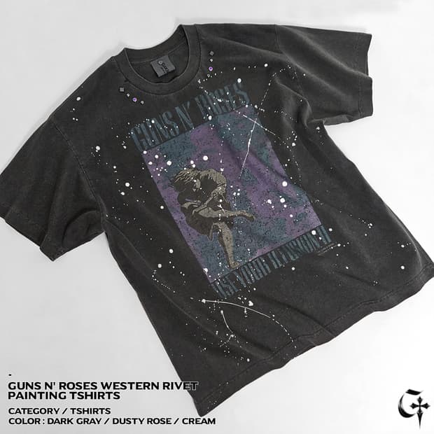 Guns N' 로지스 웨스턴 리벳 페인팅 티셔츠 (dark gray)