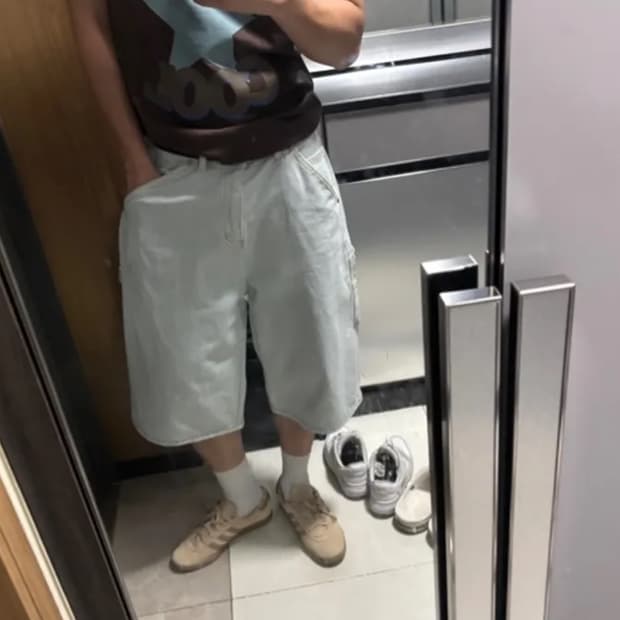 스웨이드 데님 쇼츠