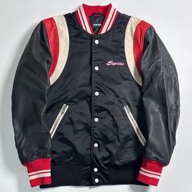 디젤 레더/나일론 바시티 자켓