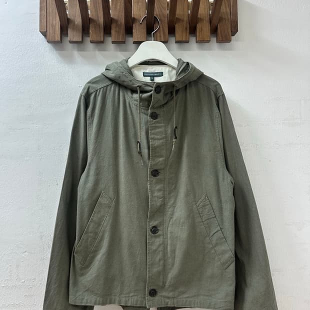 UNLIMITED ABILITY 린넨 코튼 혼방 카키 후드 버튼 자켓