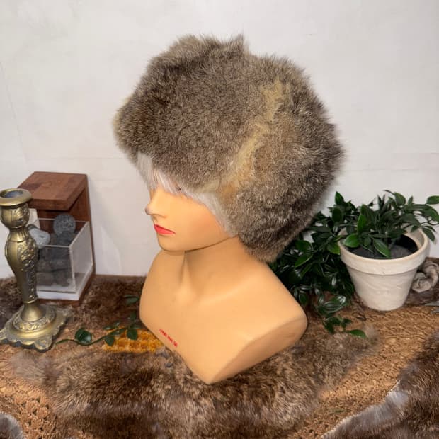 Mixed brown real fur eskimo hat