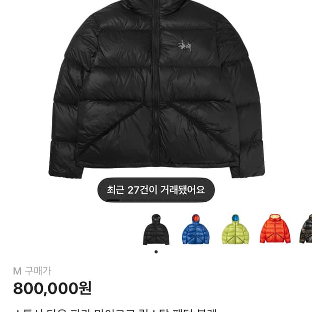 스투시 다운 파카 마이크로 립스탑 팬텀 블랙