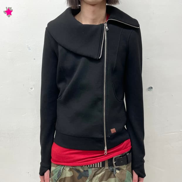High-neck asymmetric  activity jacket