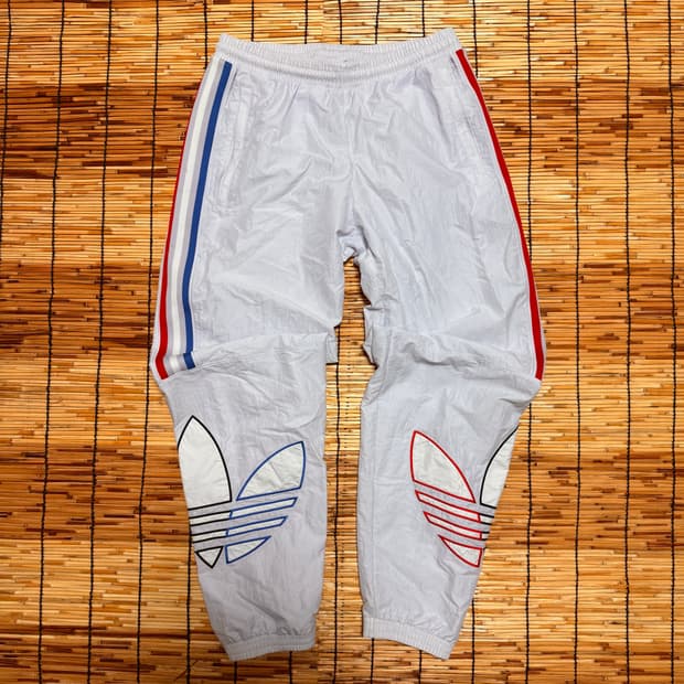 아디다스 화이트 트레포일 비닐 트레이닝 팬츠 L