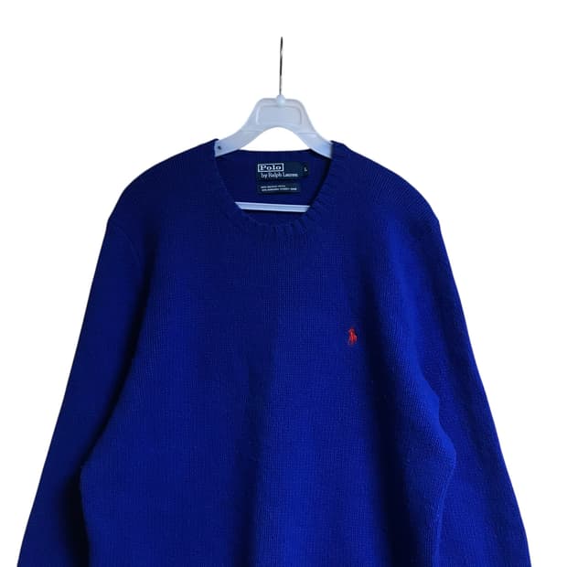 폴로 코발트블루 라운드 얇은 니트