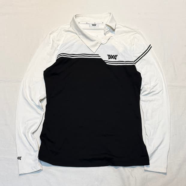 PXG 비대칭 카라 긴팔 카라티 화이트