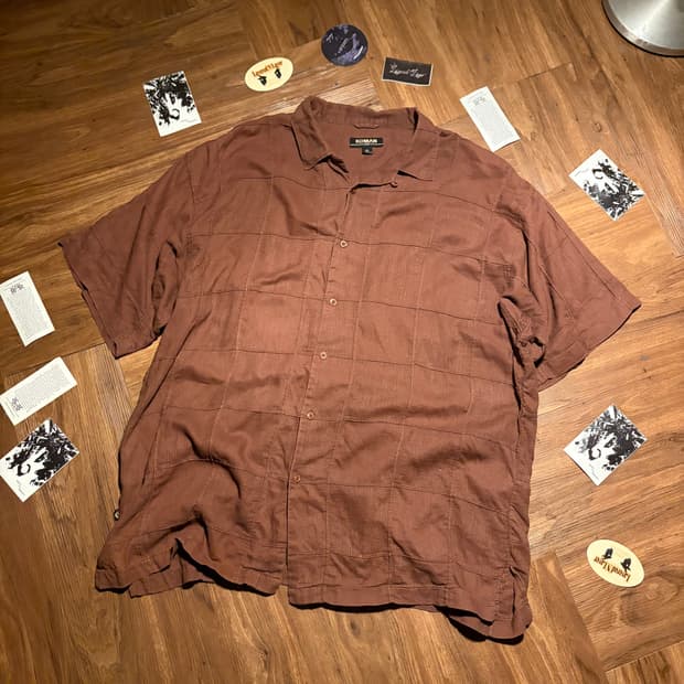 90s Japanese Brown linen textured shirt