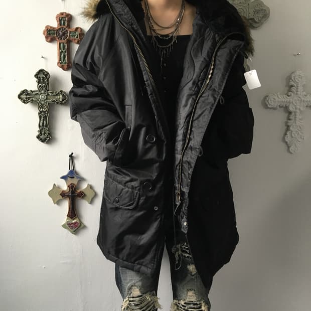 Fake fur hood filed jacket