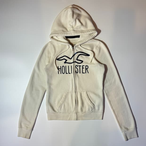 Hollister 홀리스터 크림 컬러 로고 후드집업