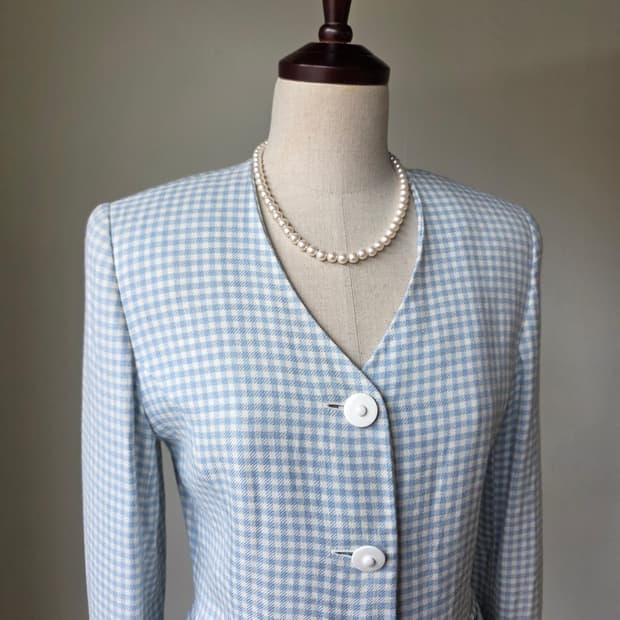 옥스포드 퀸시 소라 깅엄체크 자켓