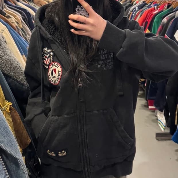 지프 패치 후드집업 블랙