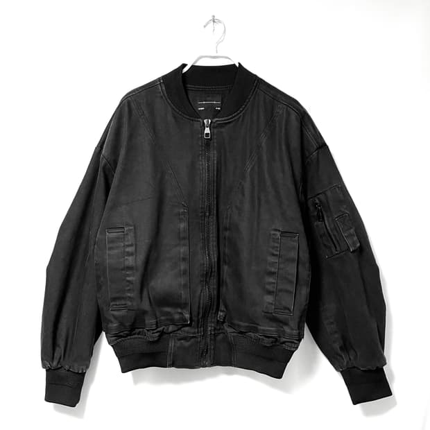 메종미네드 남성 크롭 오버핏 코팅 데님 ma-1 봄버 자켓 _ 워싱블랙