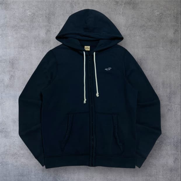 홀리스터 y2k 스몰 로고 네이비 미니멀 후드 집업