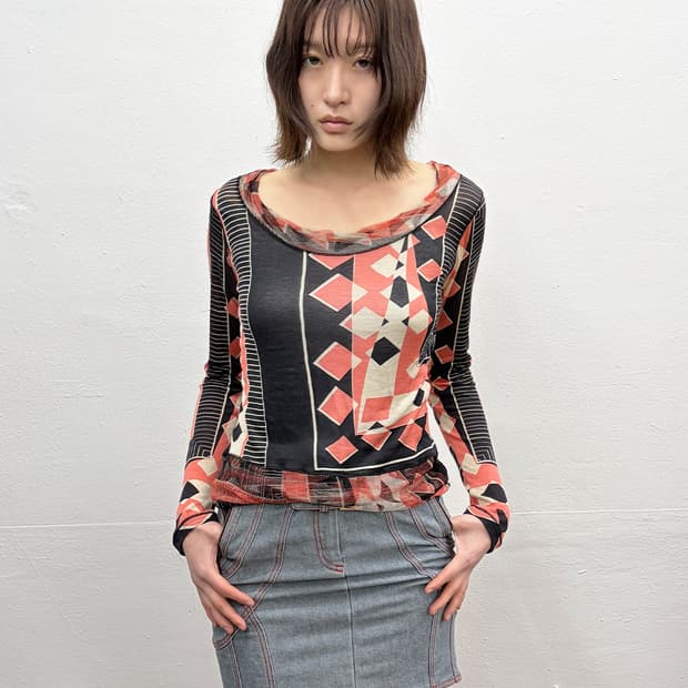 장 폴 고티에 패턴 메쉬 탑