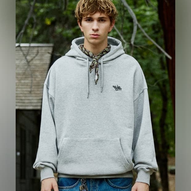 [M] 플루크 슬램로고 어센틱 회색 후드티 남녀공용 M사이즈