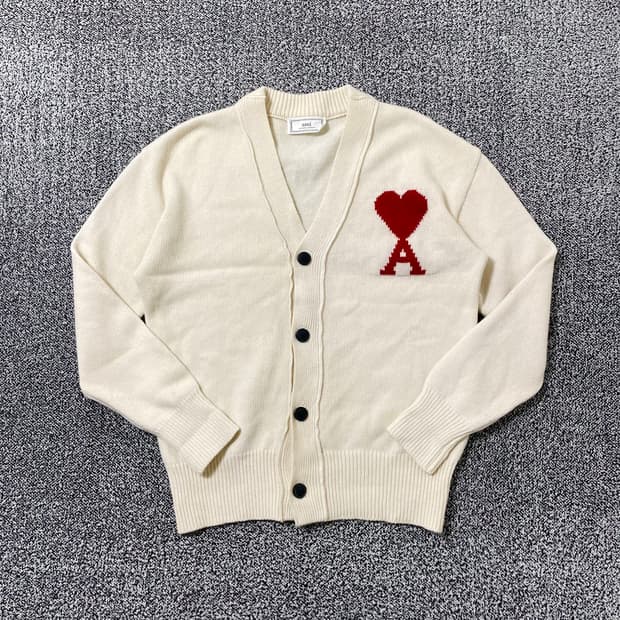 빈티지9. AMI 아미 하트 로고 오버사이즈 니트 가디건 오프화이트 남여