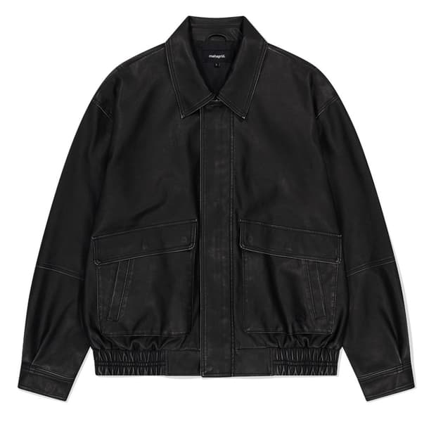 WASHED FAUX LEATHER BLOUSON BLACK