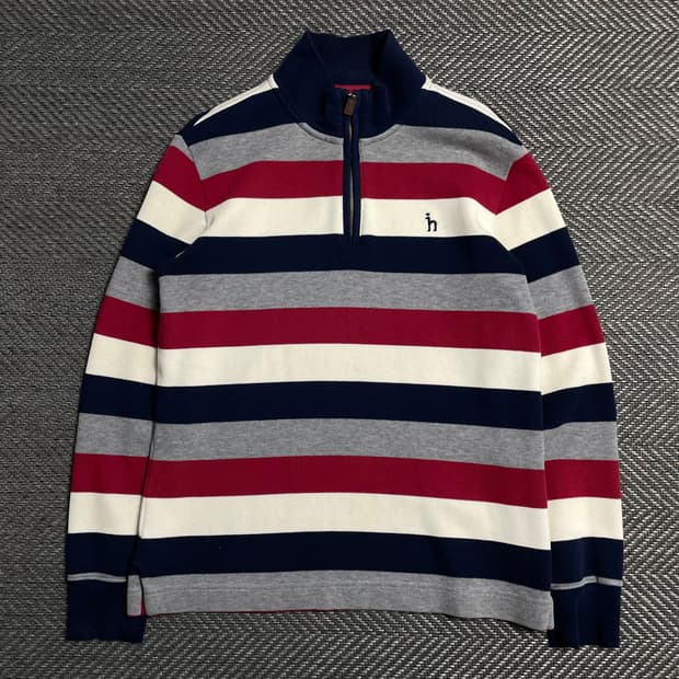 Hazzys 스트라이프 니트 카라 긴팔 반집업 티셔츠o 5586