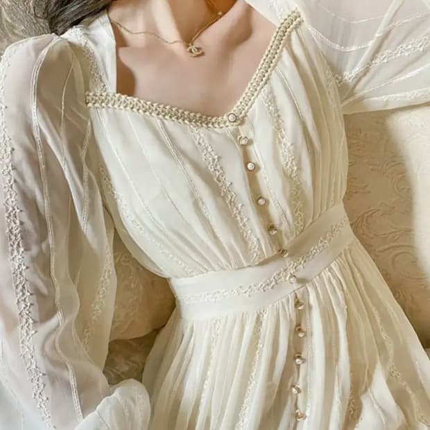 빈티지 아이보리 쉬폰 원피스