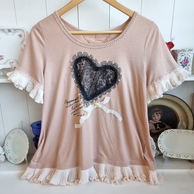 axes femme 하트 레이스 프릴 티블라우스