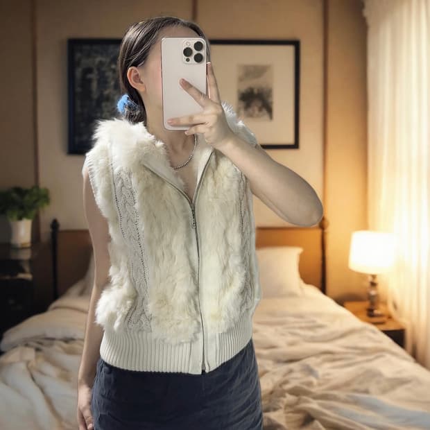 빈티지 순결한 폭스퍼후드 토끼털 꽈배기 니트 조끼 베스트
