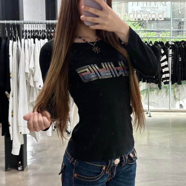 히스테릭글래머 스타 글리터 롱슬리브 긴팔티