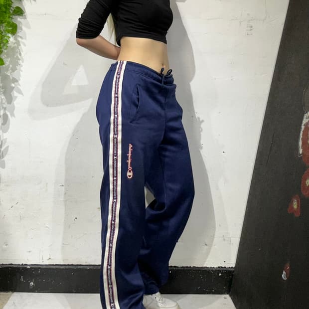 챔피온 네이비 화이트 사이드 라인 와이드 트레이닝 추리닝 바지 S