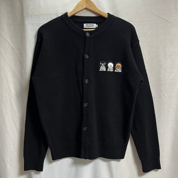 비욘드 클로젯 자수 유넥 오버핏 울 가디건 S