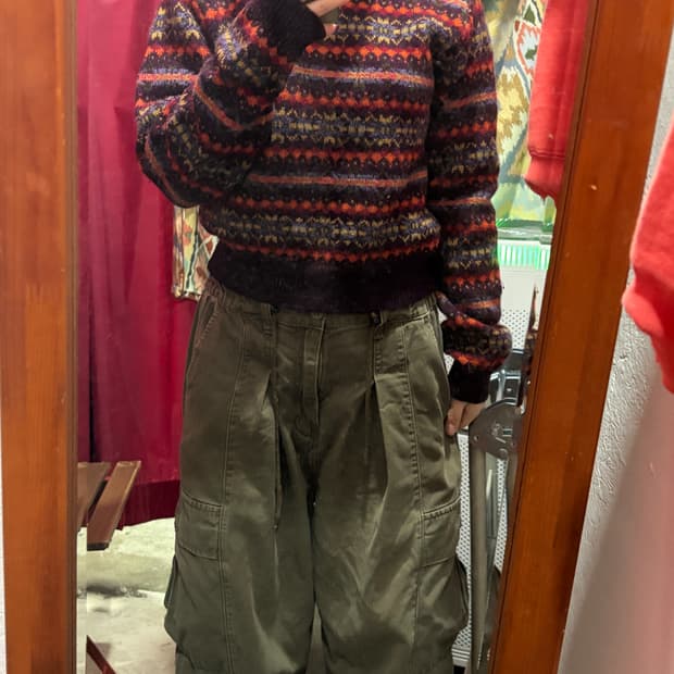 Shetland wool 100% 페어아일 크롭니트