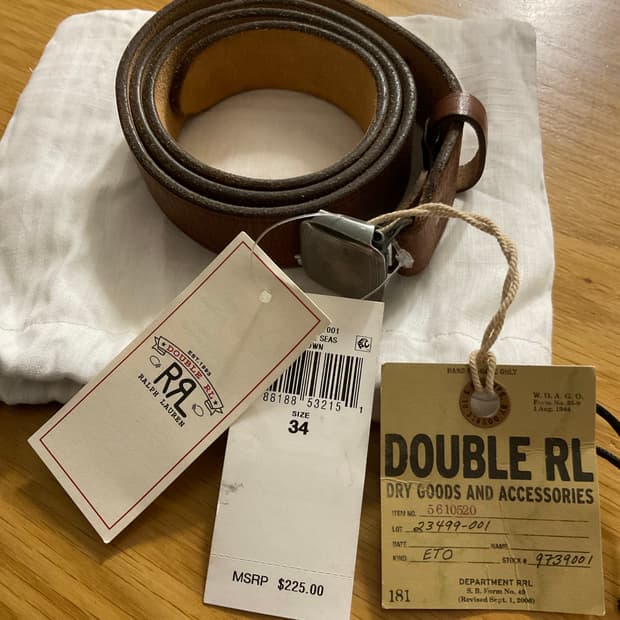 RRL 더블알엘 빈센스 레더 벨트 브라운 34