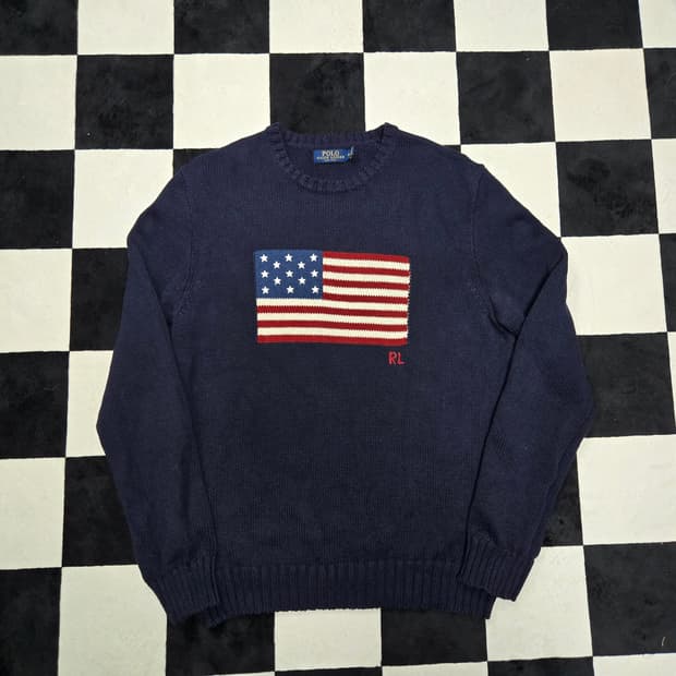 M 폴로랄프로렌 성조기 니트 네이비 made in usa