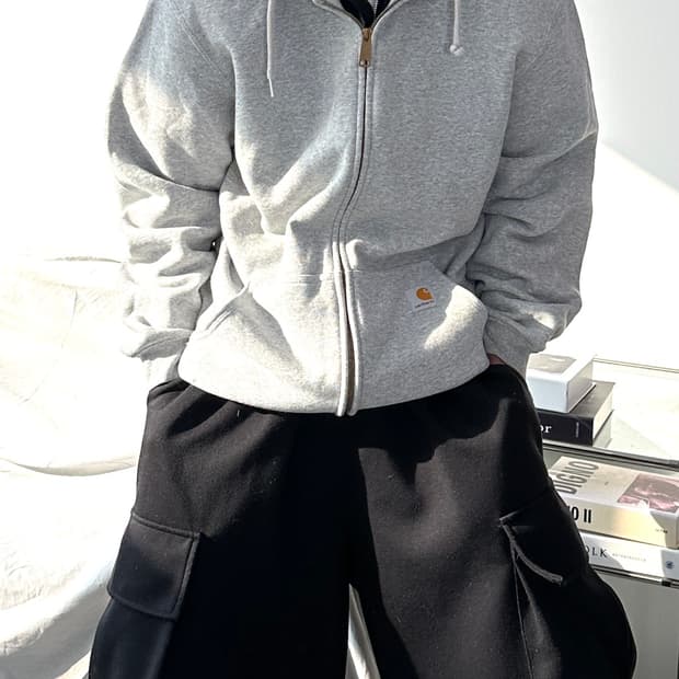 칼하트 미드웨이트 라이트그레이 후드집업 M