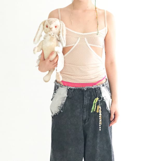 샵페어리 cut-off denim maxi pants 컷아웃데님팬츠