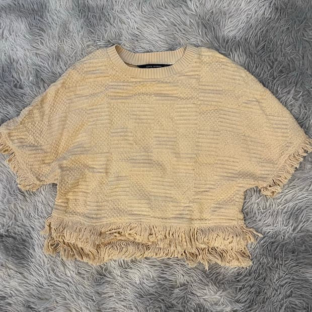 자라 우먼 프린지 니트 탑 아이보리