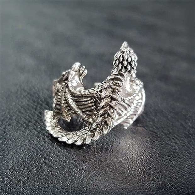 Zalthor 백동 빅사이즈 남자 엔틱 빈티지 용 비늘 드래곤 반지