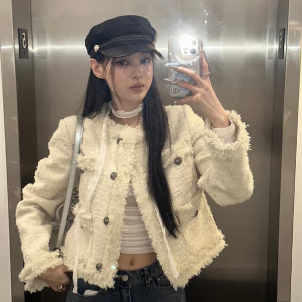 카키포인트 아이보리 앤틱 트위드 숏자켓