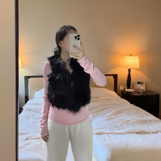 빈티지  블랙 여우털 조끼 베스트