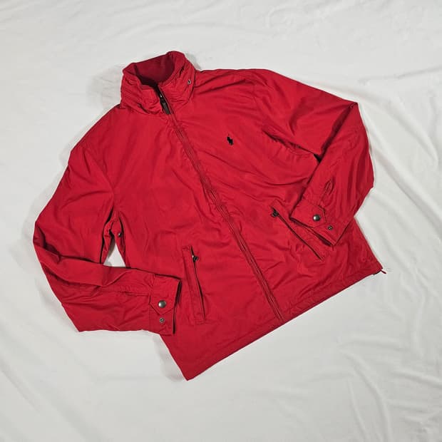 [M] 빈티지 폴로 랄프로렌 레드 플리스 안감 바람막이 패디드 점퍼 자켓