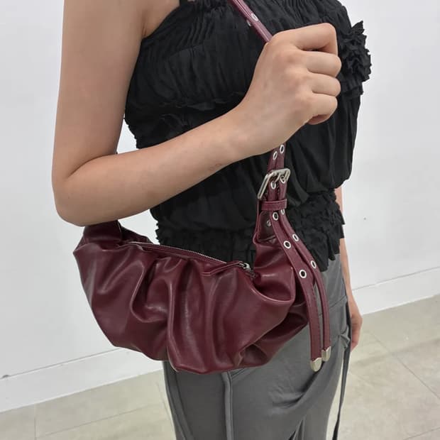 플레어업 draped leather bag burgundy