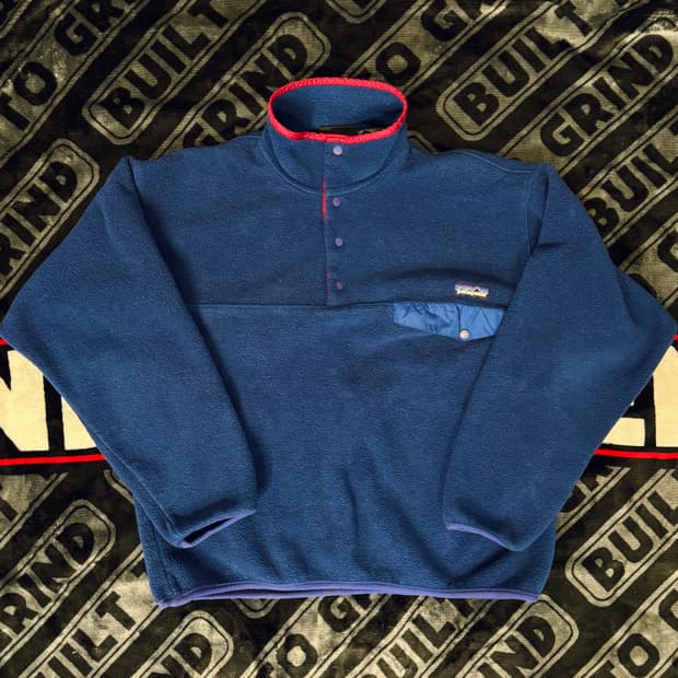 파타고니아 신칠라 스냅 티 풀 오버 네이비 앤 버건디 메이드 인 자메이카