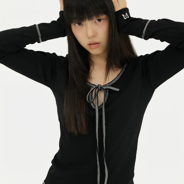 미레코 STITCH RIBBON T BLACK