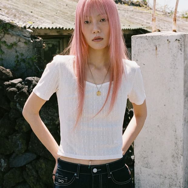 (마지막 가격) 플랙 하트넥 크롭 티셔츠 베이지