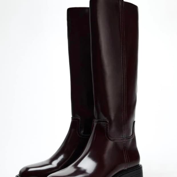 [ 자라(ZARA)]  딥 버건디 기모 롱부츠 (EU 37)