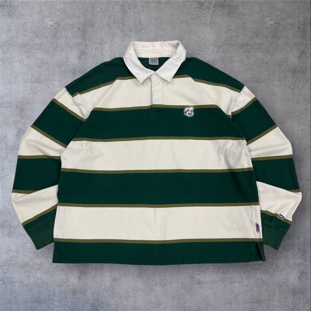 이벳필드 믹스 컬러 단가라 패턴 스몰 로고 카라 롱 슬리브