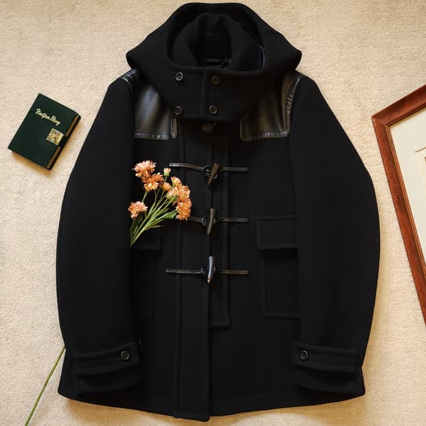 버버리 프로섬 더플코트 레더 디테일 헤비울 코트 블랙 50